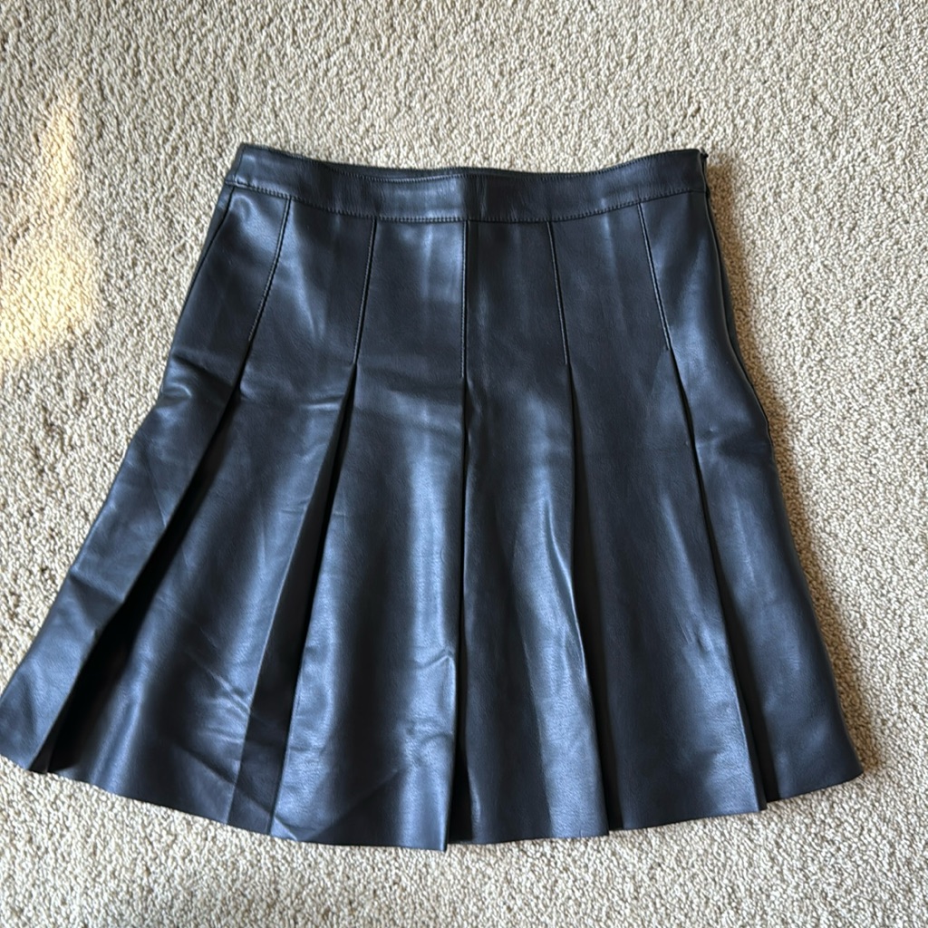 Girls Faux Leather Box Pleat Skirt